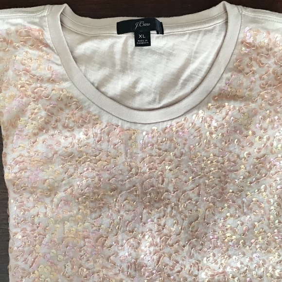 NWT J Crew Sequined T-shirt Rose Pink, XL - Picture 5 of 6
